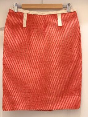 Tory Burch Red & Cream Basketweave Textured Pencil Skirt - Size 6